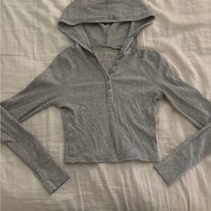 Aeropostale Heather Gray Ribbed crop top with hood